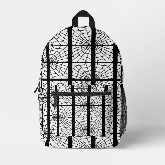 Spider Web Print Backpack In Black and White Bedruckter Rucksack (Vorderseite)