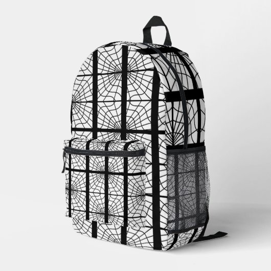 Spider Web Print Backpack In Black and White Bedruckter Rucksack (Rückseitige Ecke Rechts)
