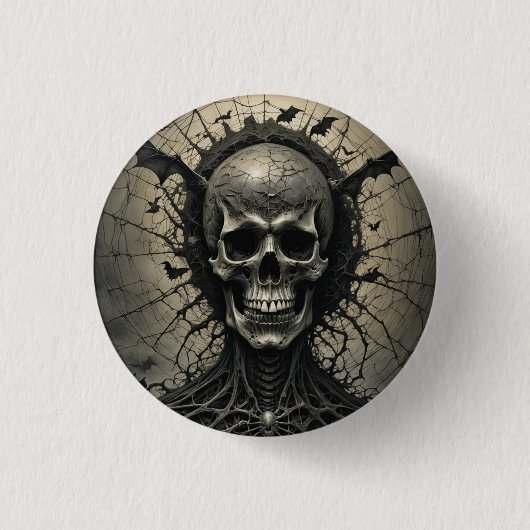 Spider Web Skeleton Head Button (Vorderseite)