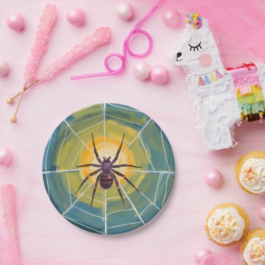 Spider Web Spooky Halloween-Party Pappteller (Party)