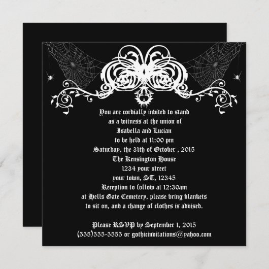 Spider Web Vines Goth Wedding Einladung (Vorne/Hinten)