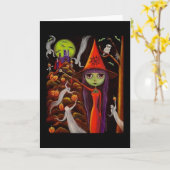 Spider Web Witch Ghosts Pumpkins Owl Halloween Art Karte (Gelbe Blume)