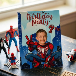 Spiderman Superhelden Foto Geburtstagsfeier Einladung