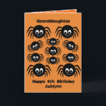 Spiders Birthday Halloween Granddaughter Karte<br><div class="desc">A personalized spider granddaughter birthday Halloween card featuring a bunch of creepy crawly spiders. You can easily personalize the front of this spider halloween birthday granddaughter card with their age and name. Inside reads a spooktacular message, which you can keep or edit wanted. The back of the kid's birthday halloween...</div>