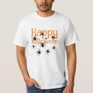 Spiders Happy Halloween Black and Orange T - Shirt