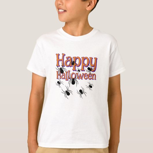 Spiders Happy Halloween Black and Orange T-Shirt (Vorderseite)