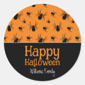 Spiders Happy Halloween Black Orange Custom Runder Aufkleber (Vorderseite)