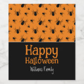 Spiders Happy Halloween Black Orange Custom Weinetikett (Einzelnes Label)