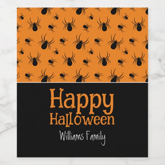 Spiders Happy Halloween Black Orange Custom Weinetikett (Einzelnes Label)