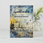 Spiders Haunted House Spooktacular Halloween Party Einladung (Stehend Vorderseite)