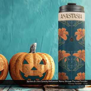 Spiders & Lilies Spooky Halloween Name Vintag Thermosbecher