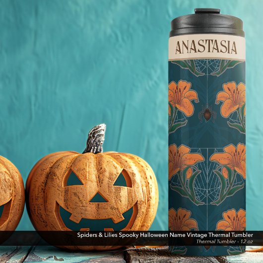Spiders & Lilies Spooky Halloween Name Vintag Thermosbecher