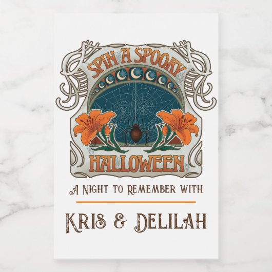 Spiders & Lilies Spooky Halloween Personalisiert Weinetikett (Einzelnes Label)