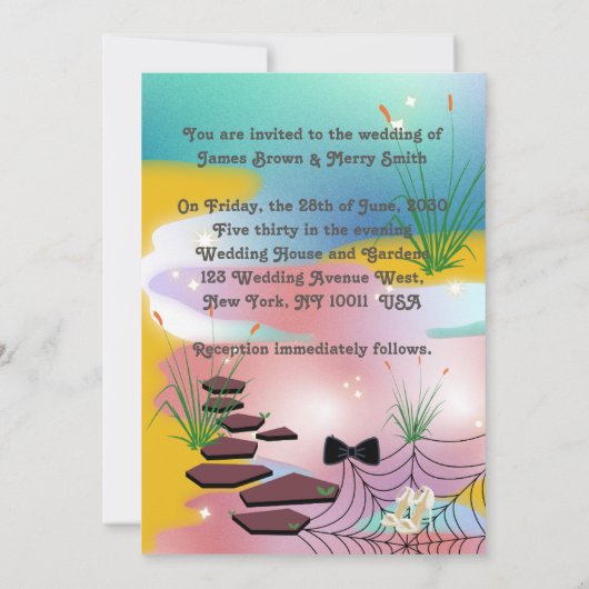 Spiders web Noble Shoes Path Bow Krawatte Hochzeit Einladung (Rückseite)