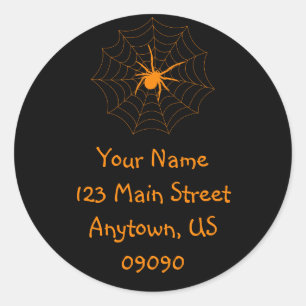 Spiderweb Address Label (orange / schwarz) Runder Aufkleber
