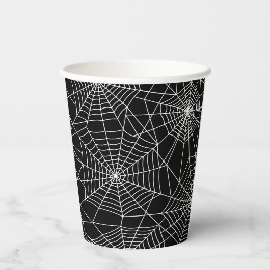 Spiderweb Black and White Halloween Pappbecher (Rückseite)