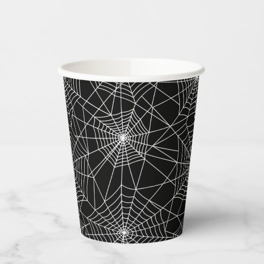 Spiderweb Black and White Halloween Pappbecher (Links)