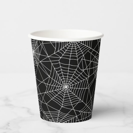 Spiderweb Black and White Halloween Pappbecher (Vorderseite)