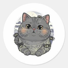 Spiderweb brit - British Shorthair Cat Halloween Runder Aufkleber