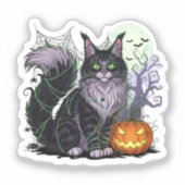 Spiderweb Coon - Maine Coon Halloween Aufkleber (Vorderseite)