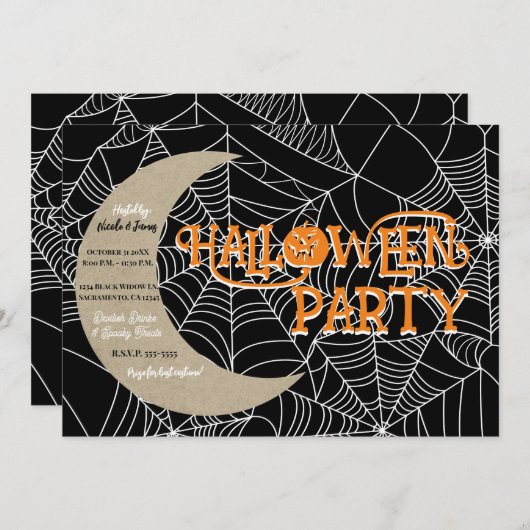 Spiderweb Crescent Moon Halloween Party Einladung (Vorne/Hinten)