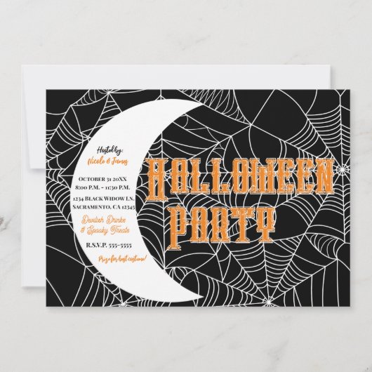 Spiderweb Crescent Moon Halloween Party Einladung (Vorderseite)