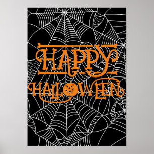 Spiderweb Crescent Moon Halloween Party Poster