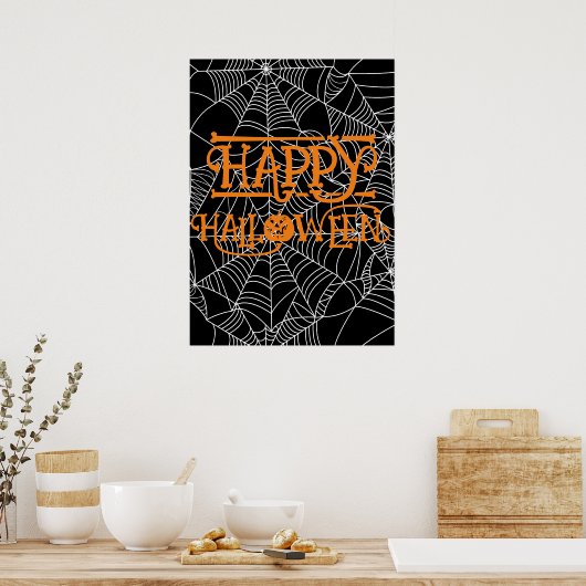 Spiderweb Crescent Moon Halloween Party Poster (Küche)