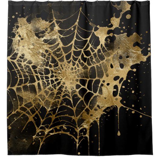 Spiderweb Elegance | Creepy Beautiful Gold Cobweb Duschvorhang (Vorderseite)