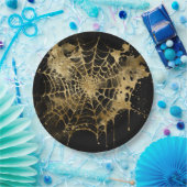 Spiderweb Elegance | Creepy Beautiful Gold Cobweb Pappteller (Party)