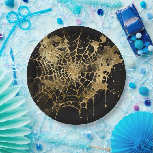 Spiderweb Elegance | Creepy Beautiful Gold Cobweb Pappteller (Party)
