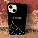 Spiderweb Goth Style Personalisiert Case-Mate iPhone 14 Hülle<br><div class="desc">Dieses Handy-Gehäuse im goten Stil hat eine spiderweb-Grafik in ecru oder eggshell weiß vor schwarzem Hintergrund und ist bereit,  mit einem Namen oder anderen Text in passendem Skript oder kursiven Schrift personalisiert zu sein.</div>