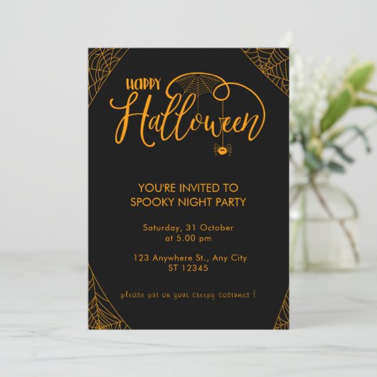 Spiderweb Halloween Beängstigendes KostümParty Einladung (Stehend Vorderseite)