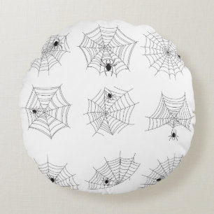 Spiderweb Halloween Schwarzweiß-Design Rundes Kissen
