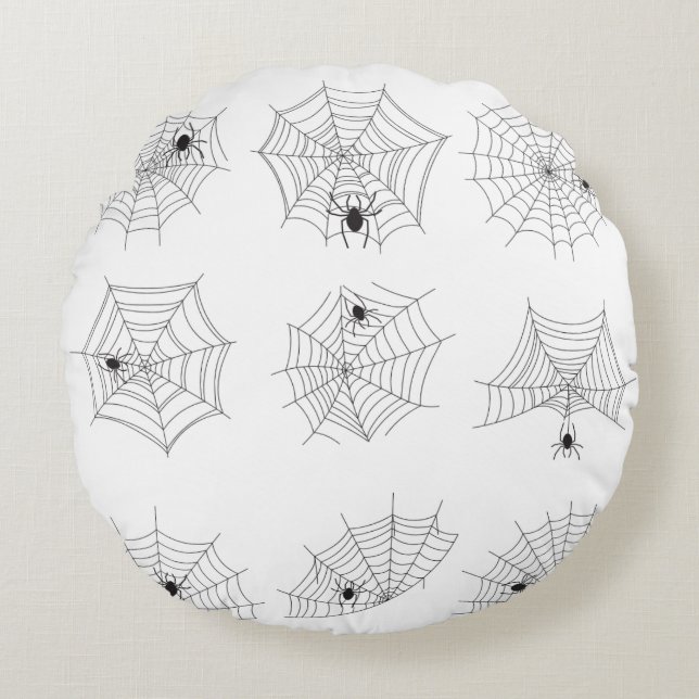 Spiderweb Halloween Schwarzweiß-Design Rundes Kissen (Vorderseite)