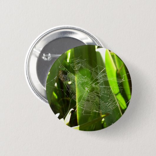 Spiderweb in tropischen Blätter Natur Button (Vorne & Hinten)