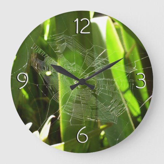 Spiderweb in tropischen Blätter Natur Große Wanduhr (Vorderseite)