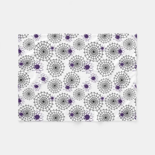 Spiderweb & Lila Spiders Halloween White Pattern Fleecedecke (Vorderseite (Horizontal))