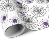Spiderweb & Lila Spiders Halloween White Pattern Geschenkpapier (Rolleneckpunkt)