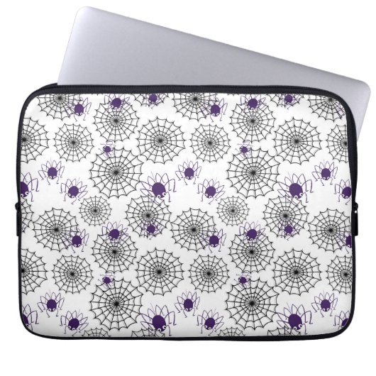 Spiderweb & Lila Spiders Halloween White Pattern Laptopschutzhülle (Vorderseite)