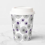 Spiderweb & Lila Spiders Halloween White Pattern Pappbecher (Links)