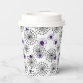 Spiderweb & Lila Spiders Halloween White Pattern Pappbecher (Rückseite)