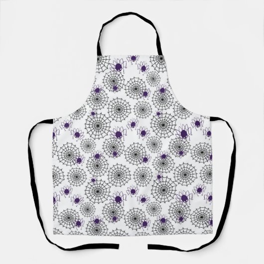 Spiderweb & Lila Spiders Halloween White Pattern Schürze (Vorderseite)