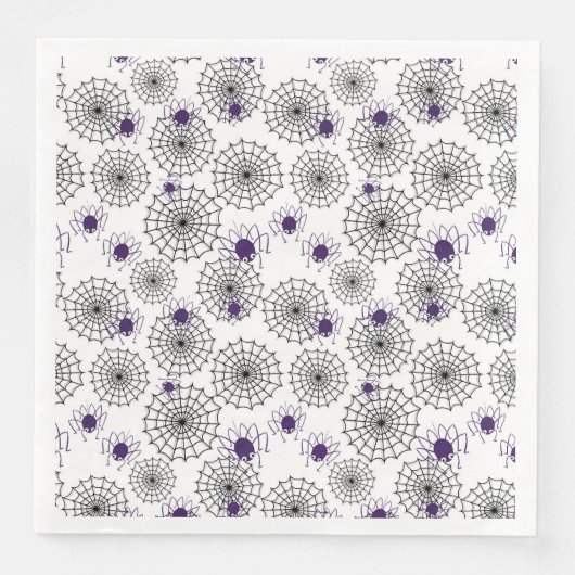 Spiderweb & Lila Spiders Halloween White Pattern Serviette (Vorderseite)