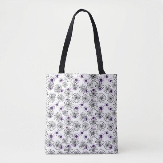 Spiderweb & Lila Spiders Halloween White Pattern Tasche (Vorderseite)