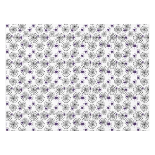 Spiderweb & Lila Spiders Halloween White Pattern Tischdecke (Vorderseite (Horizontal))