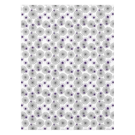 Spiderweb & Lila Spiders Halloween White Pattern Tischdecke (Vorderseite)