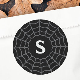 Spiderweb monogramm erste Halloween-Schwarz Runder Aufkleber