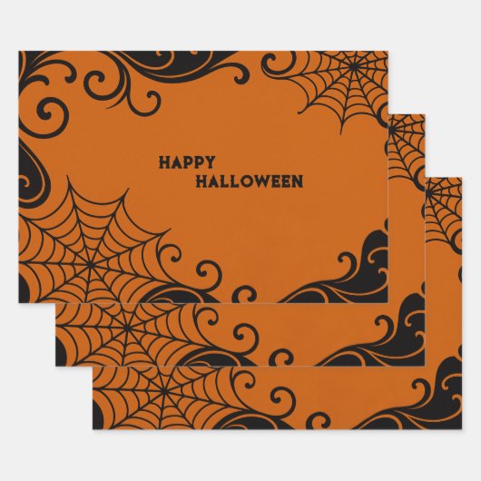 Spiderweb Ornament Orange Black Halloween Geschenkpapier Set (Set)