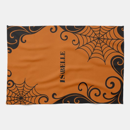 Spiderweb Ornament Orange Black halloween Geschirrtuch (Horizontal)
